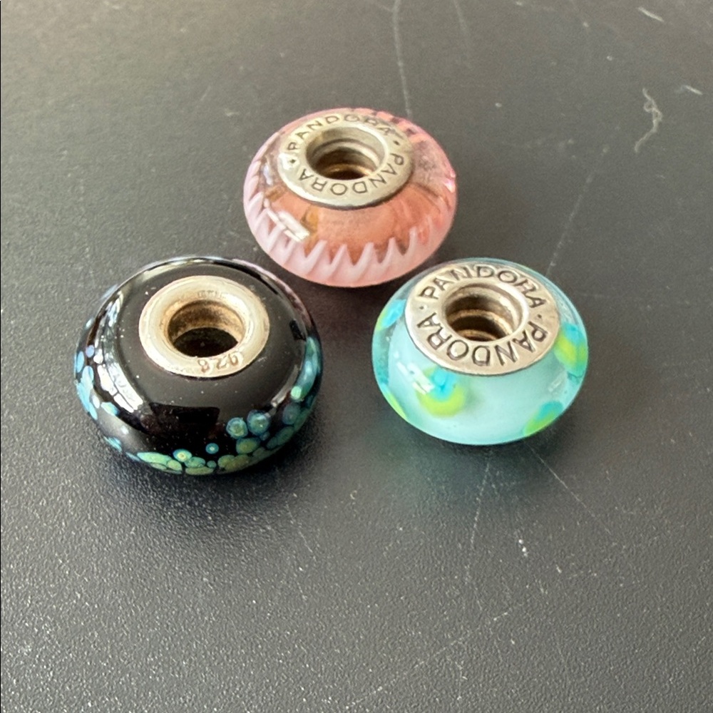 Pandora Glass Charms - Pink, Black, Blue